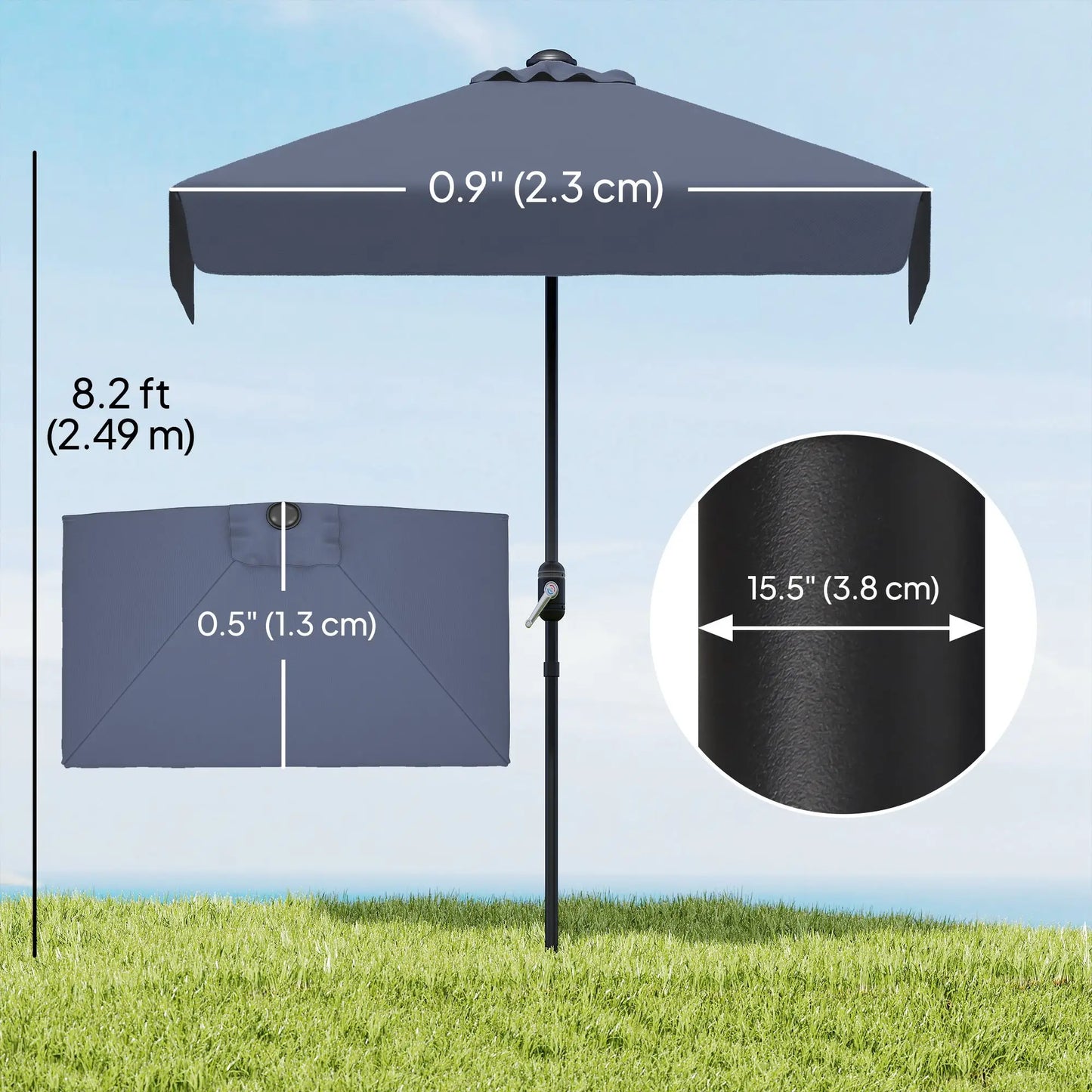 7.5ft Half Umbrella, Crank Handle, Top Vent, Dark Blue Half Round Umbrellas at Gallery Canada