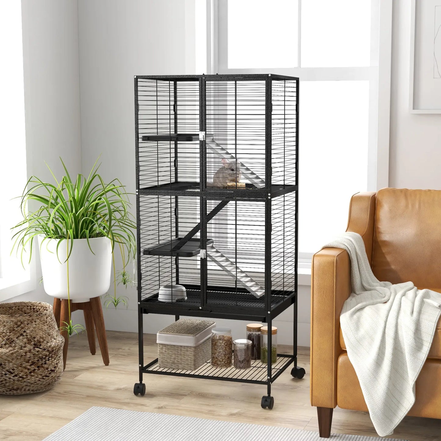 Small Animal Cage 53.5"H, Removable Tray, Storage Shelf, Black Houses & Habitats at Gallery Canada