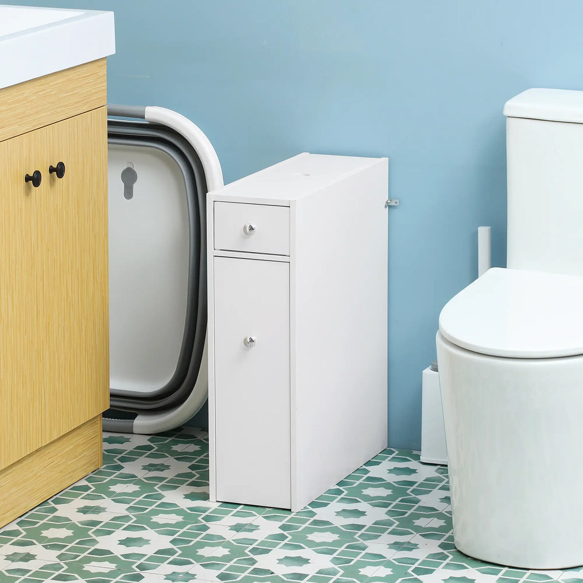 Space Saving Toilet Paper Cabinet, Narrow Bathroom Cabinet with Drawers, White Bathroom Cabinets at Gallery Canada