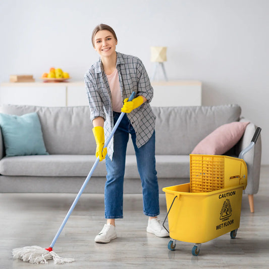 Mop Bucket with Wringer on Wheels, 21 Quart, Yellow Household Supplies Yellow at Gallery Canada