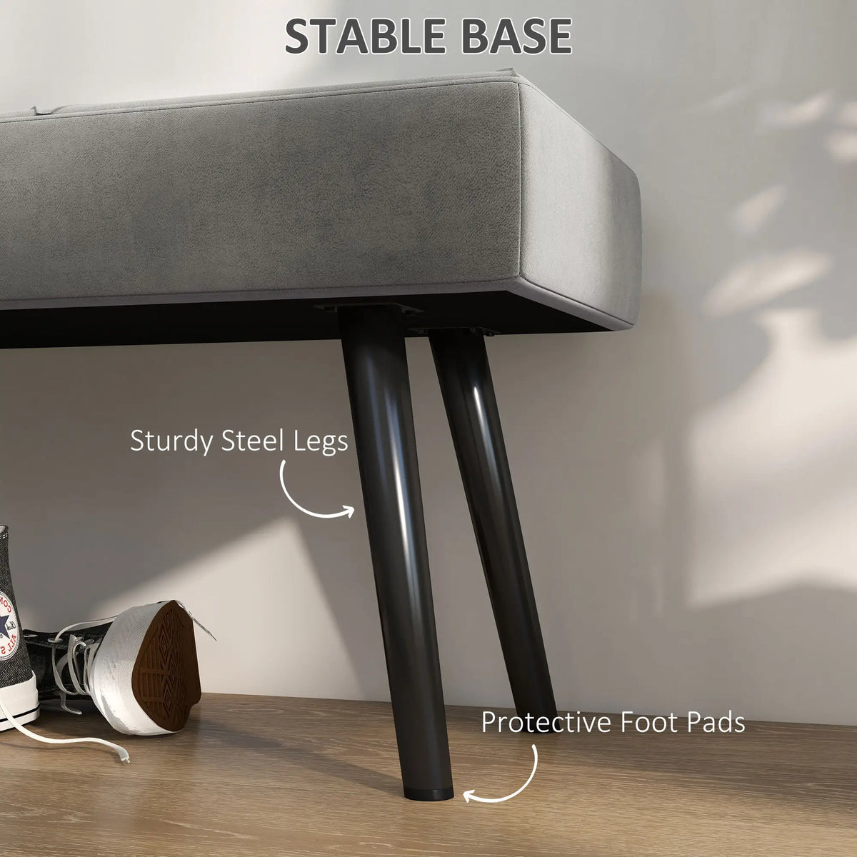39 Inches Upholstered Bed Bench, Modern Steel Legs, Grey Storage Ottomans & Benches at Gallery Canada