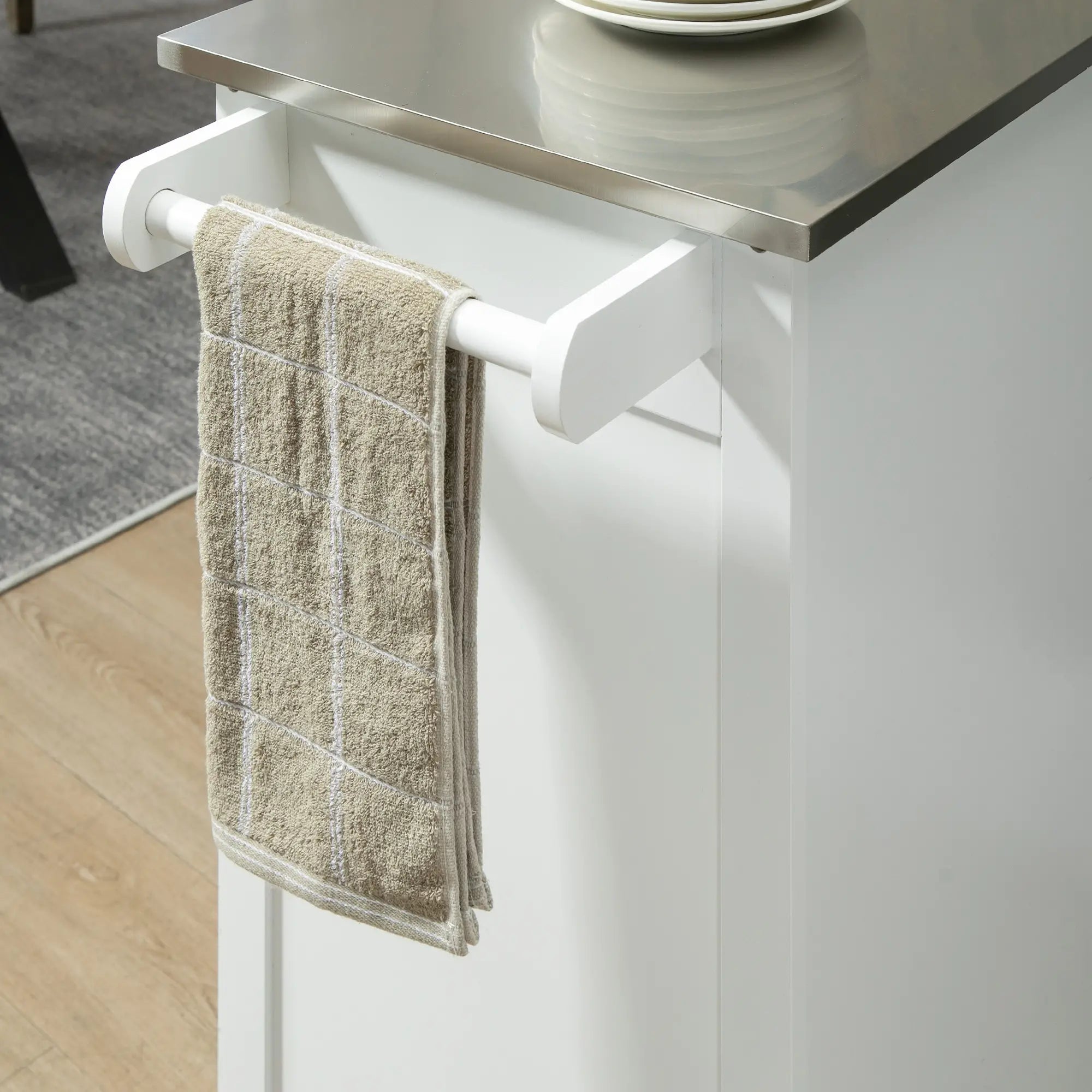 Small Kitchen Cart, Stainless Steel Top, Storage Drawer, White Kitchen Islands & Kitchen Carts at Gallery Canada