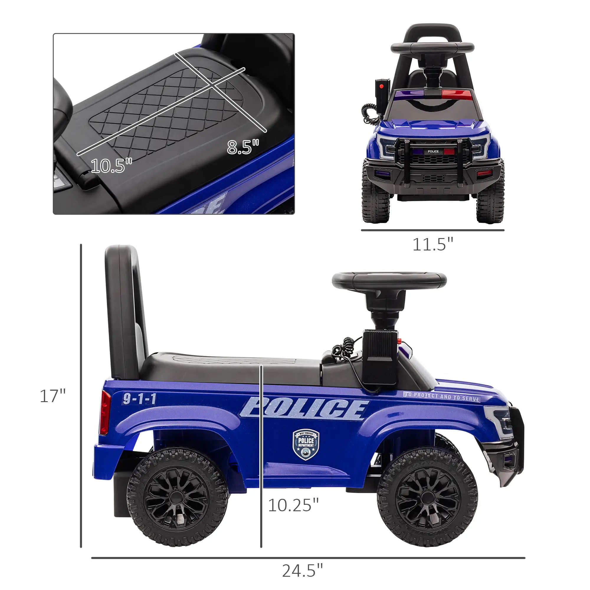 Kids Ride On Police Car, Hidden Storage, Anti Dumping, Blue Push Cars for Toddlers at Gallery Canada