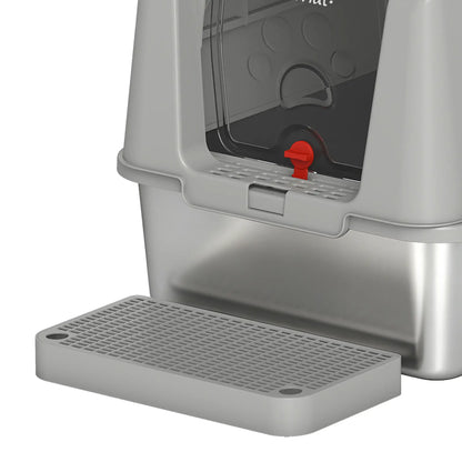 XL Stainless Steel Enclosed Cat Litter Box, Lid, Scoop, Step, Grey Cat Litter Box Enclosures at Gallery Canada