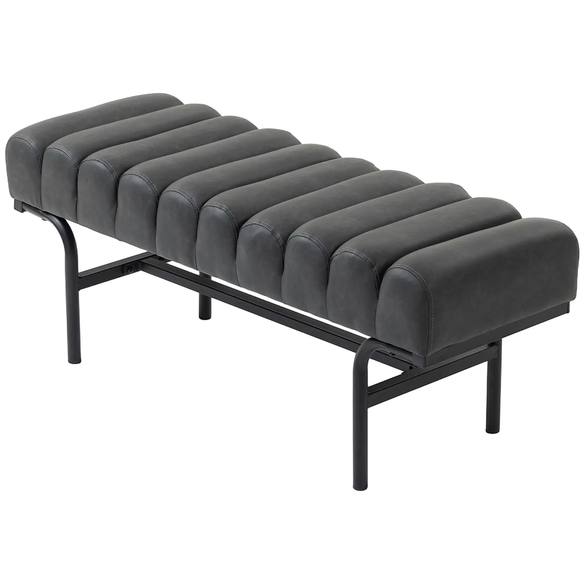 PU Leather Bedroom Bench, Cylindrical Seat, Metal Legs, Black Storage Ottomans & Benches Black at Gallery Canada