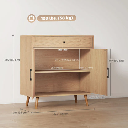30" Sideboard With Patterned Doors, Oak Buffet Cabinet With Drawer Storage Cabinets at Gallery Canada