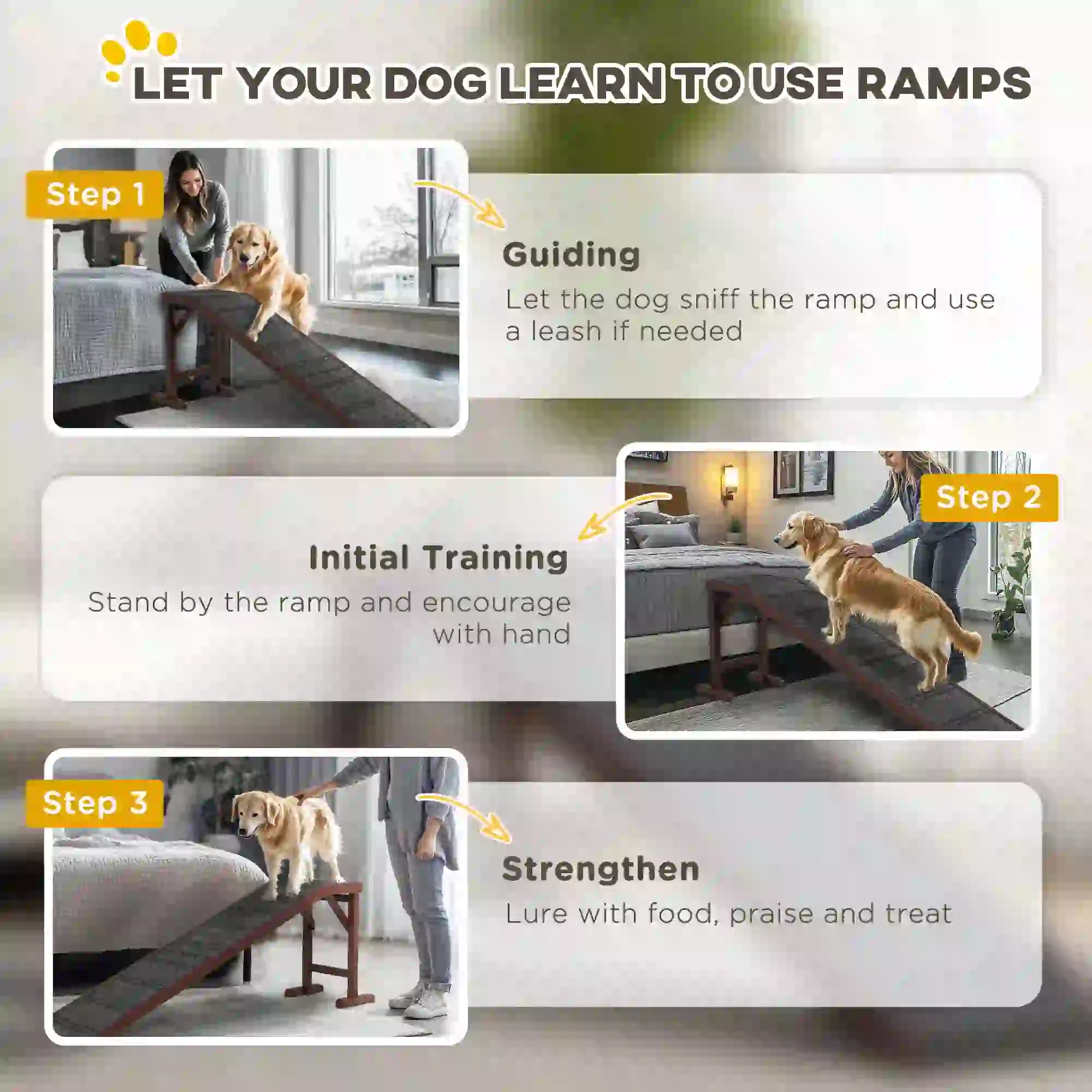 Pet Ramp Bed Steps, Non-Slip Carpet Top, Pine Wood, 74