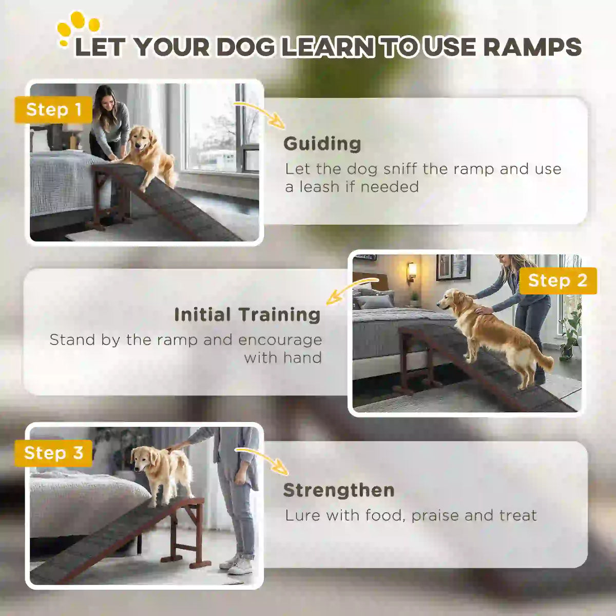 Pet Ramp Bed Steps, Non-Slip Carpet Top, Pine Wood, 74"L x 16"W x 25"H, Brown Dog Stairs at Gallery Canada