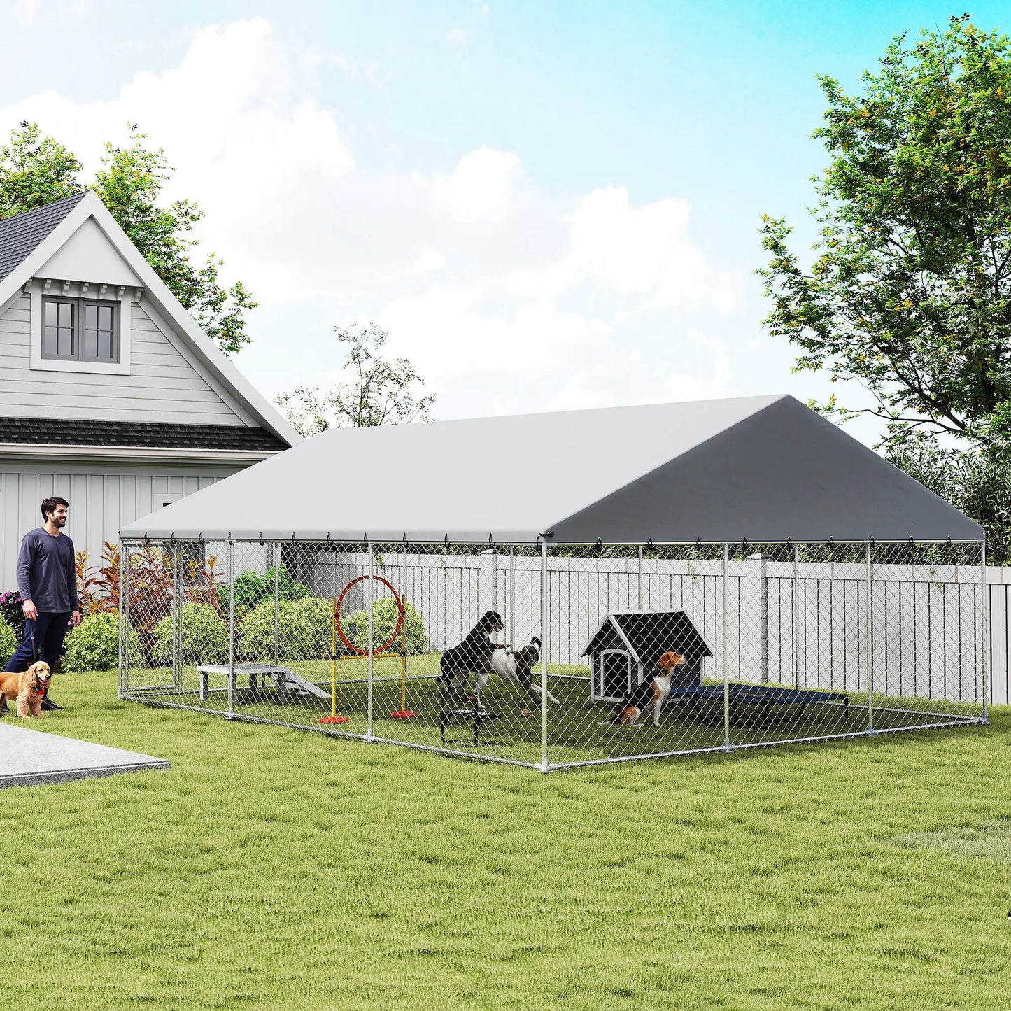 Galvanized Steel Dog Kennel With Roof, 19.7' x 14.8' x 7.9' Dog Kennels at Gallery Canada