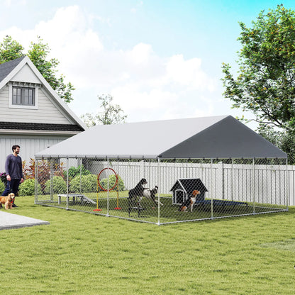 Galvanized Steel Dog Kennel With Roof, 19.7' x 14.8' x 7.9' Dog Kennels at Gallery Canada