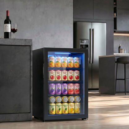 2.1 Cu.Ft Beverage Fridge, 85 Can, Glass Door, Auto-Defrost, LED, Black Small Kitchen Appliances at Gallery Canada