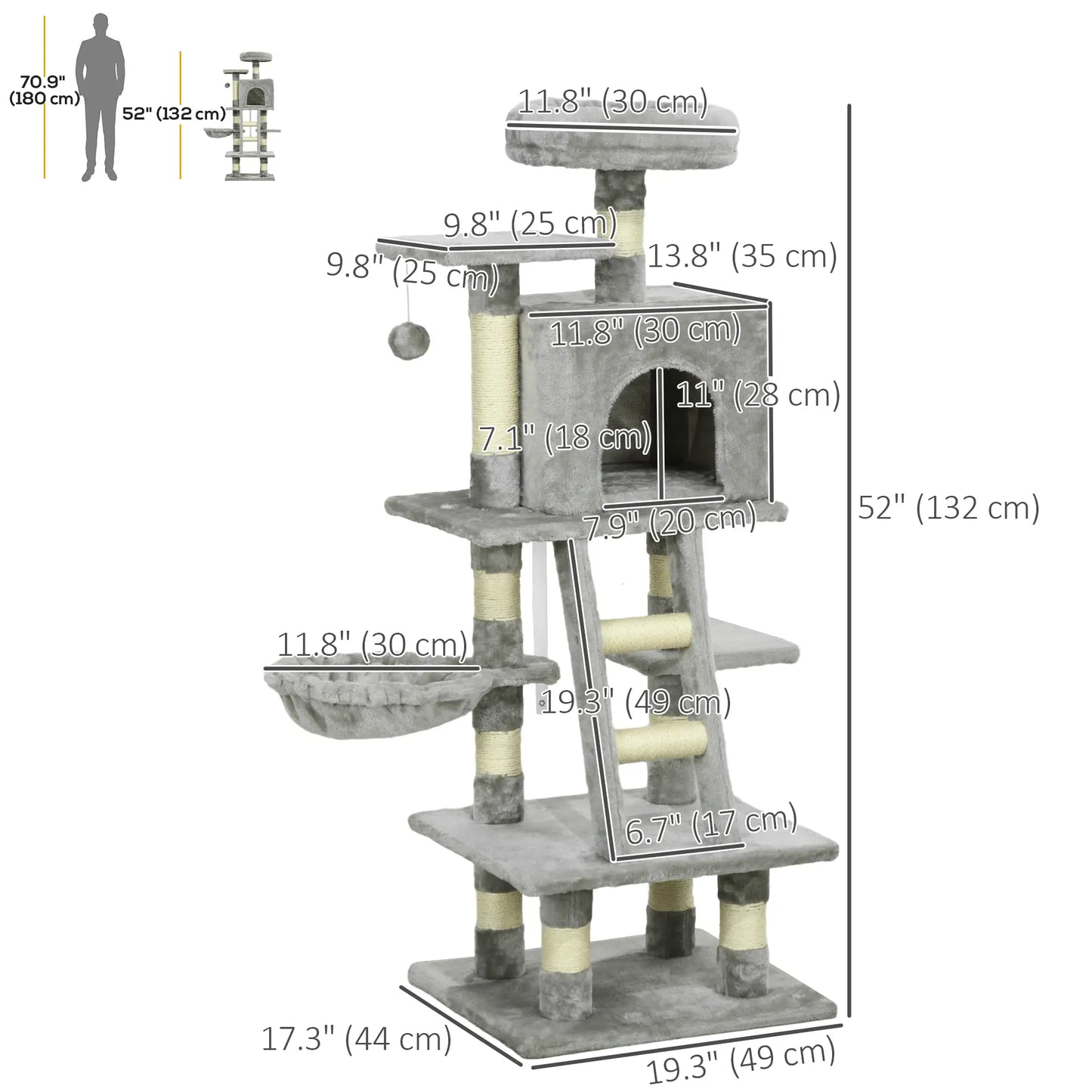 49 Inch Cat Tree for Indoor Cats, Light Grey Cat Towers at Gallery Canada