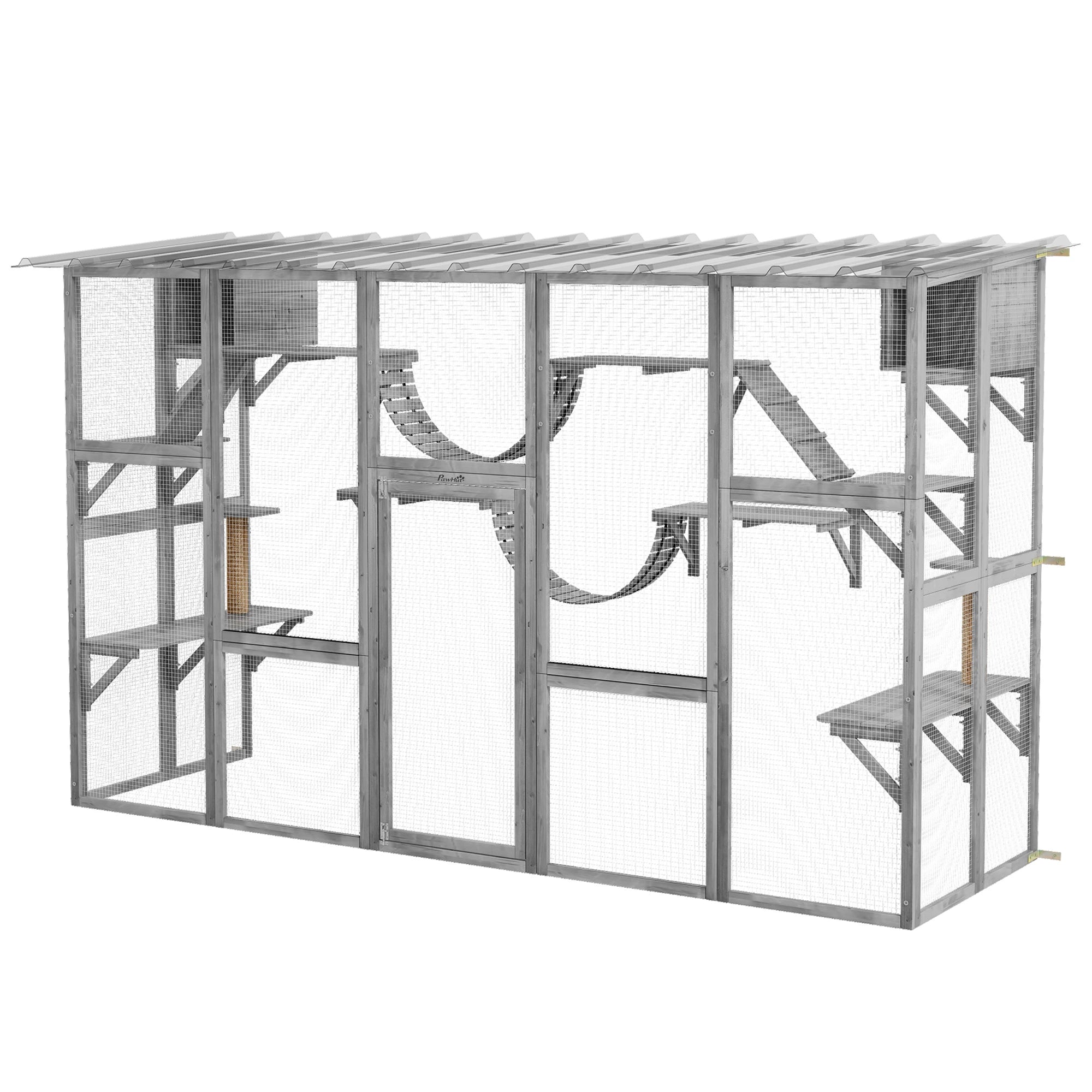 Large Outdoor Catio, Condos, Platforms, Doors, Ladders, Weather-Resistant Roof, Grey Outdoor Cat Enclosures Grey at Gallery Canada