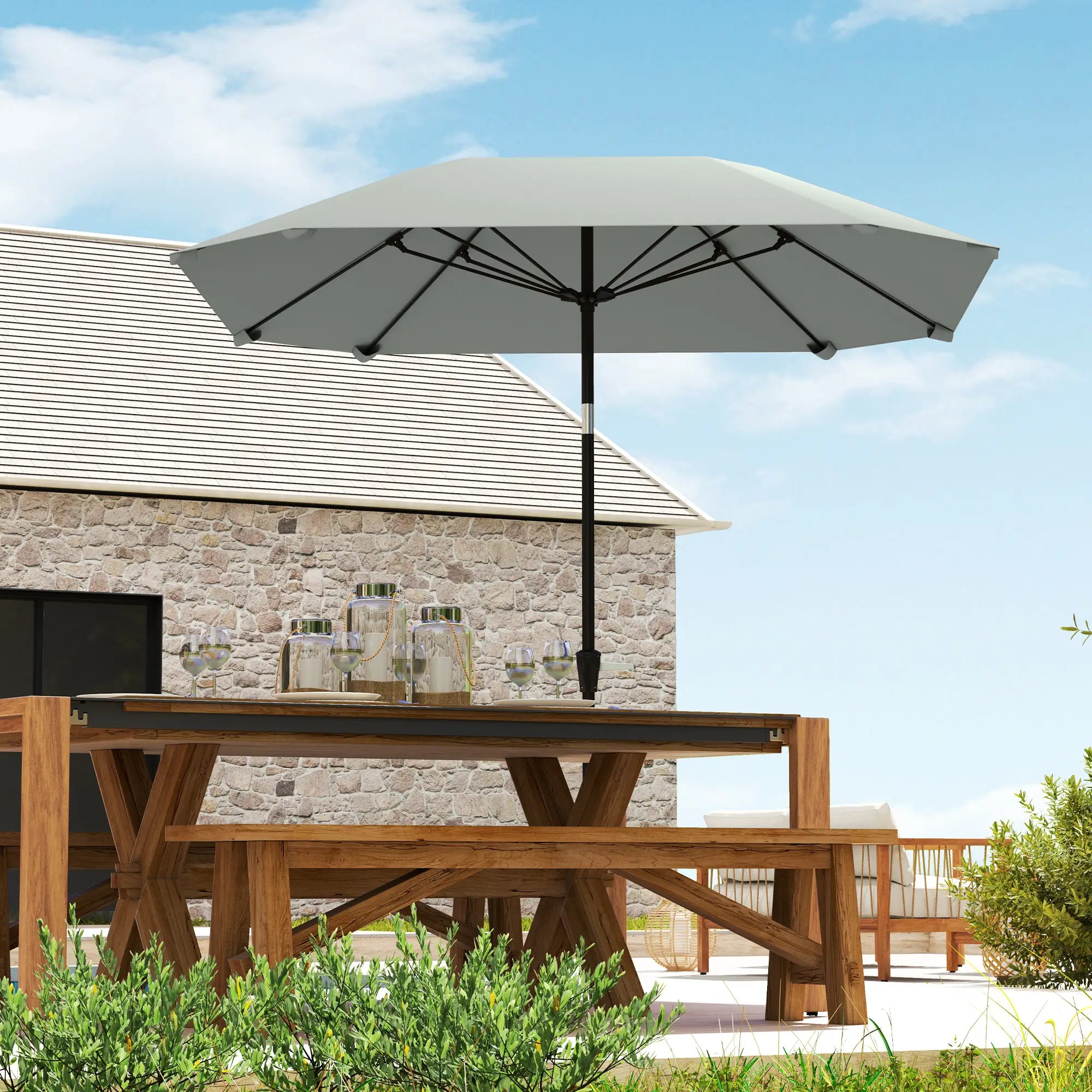 7.6FT Aluminum Patio Umbrella, 8 Ribs, Crank Tilt, Light Grey Sun Umbrellas at Gallery Canada