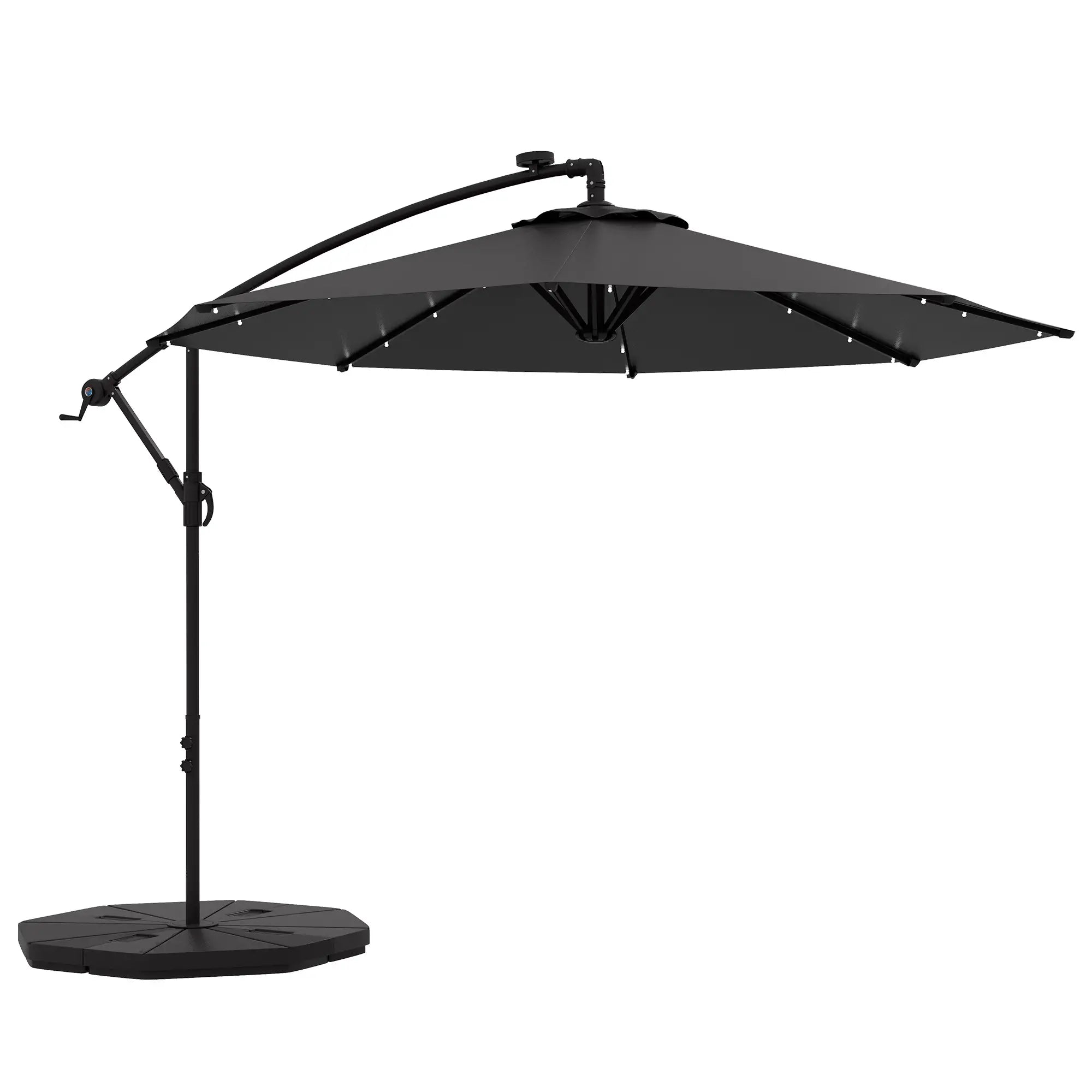 9.5' Offset Patio Umbrella with Solar LED Lights, Dark Grey Cantilever Umbrellas at Gallery Canada