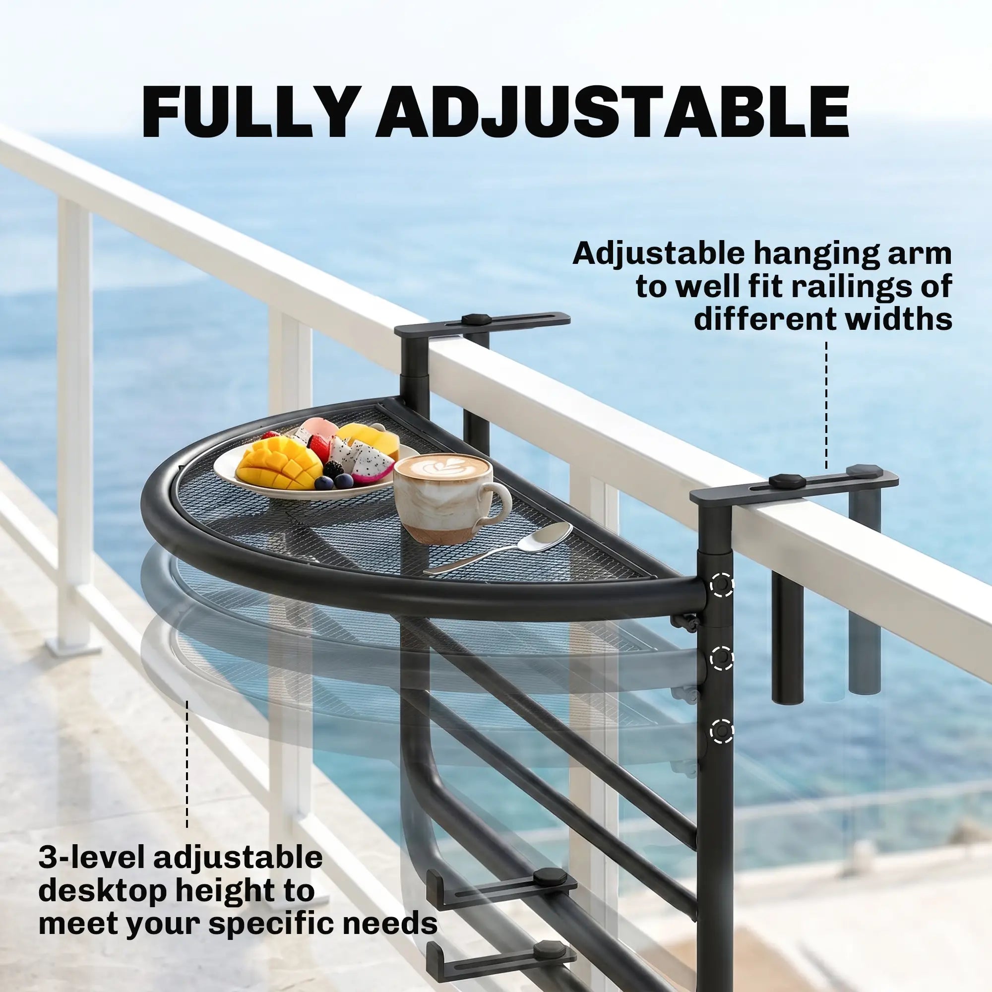 Adjustable Balcony Hanging Rail Table, Metal Mounting Mini Wall Desk, Black Balcony Table Hanging at Gallery Canada
