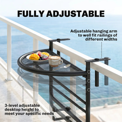 Adjustable Balcony Hanging Rail Table, Metal Mounting Mini Wall Desk, Black Balcony Table Hanging at Gallery Canada