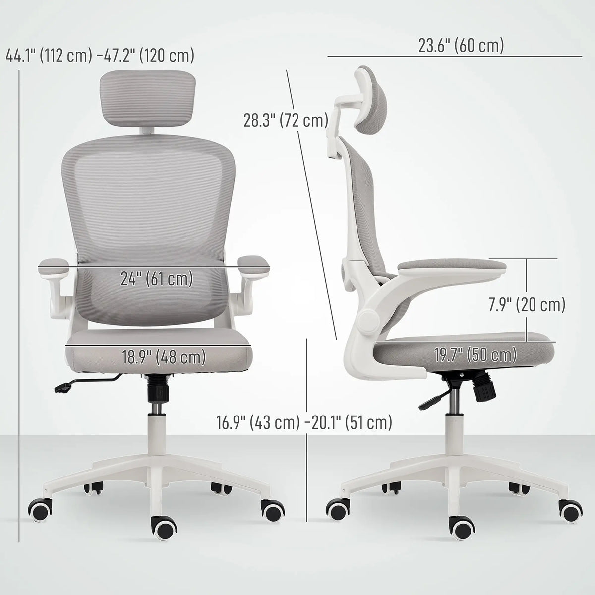 Ergonomic Mesh Office Chair, High Back, Rotatable Headrest, Flip-Up Armrests, Lumbar Support, Grey Task Chairs at Gallery Canada