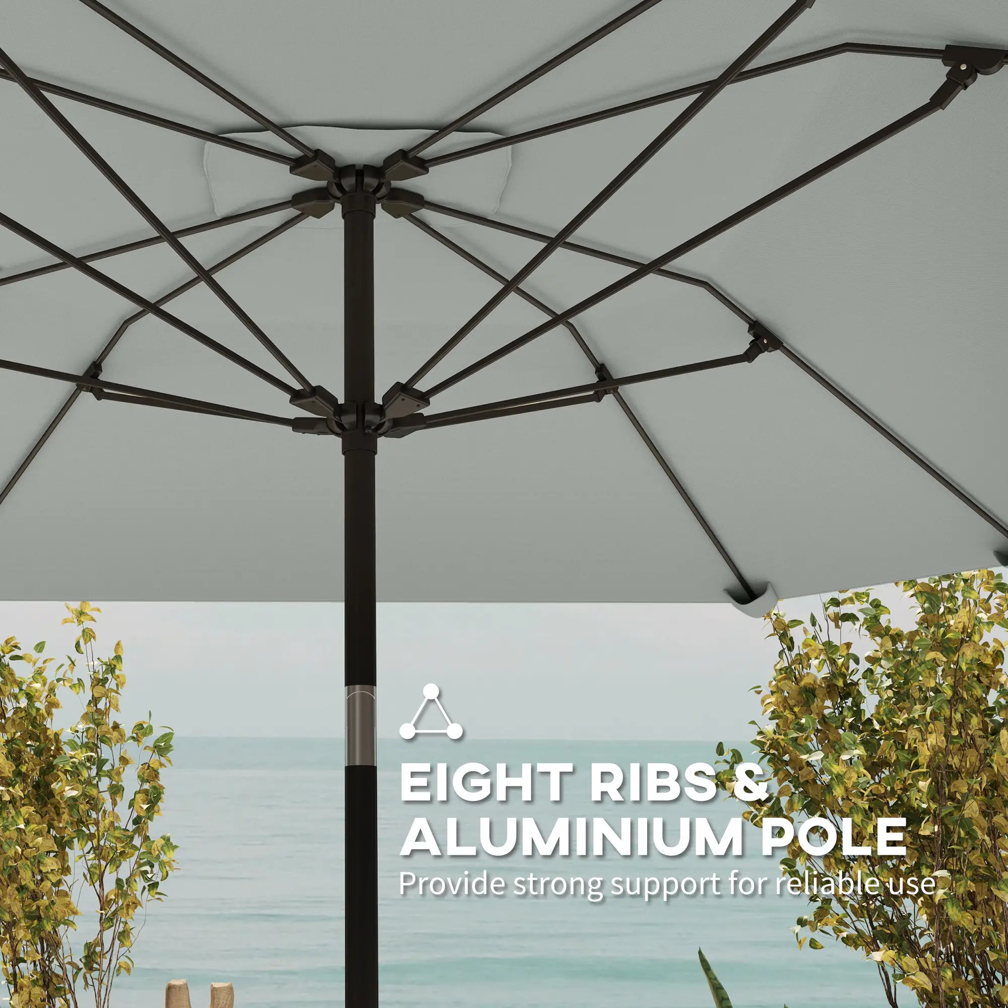 7.6FT Aluminum Patio Umbrella, 8 Ribs, Crank Tilt, Light Grey Sun Umbrellas at Gallery Canada