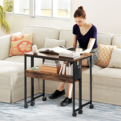 Folding Computer Desk with Storage Bag, Shelf and Wheels, Rustic Brown Writing Desks at Gallery Canada