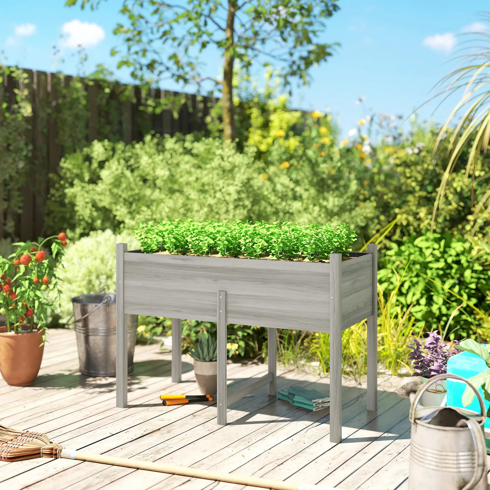 Wooden Raised Planter Box, Drain Holes, 45.3x21.7x31.5inch, Grey Raised Garden Beds at Gallery Canada