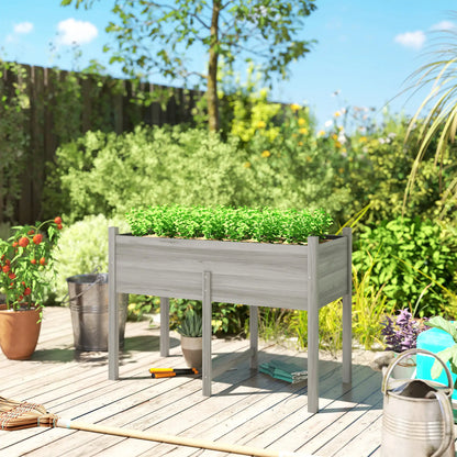 Wooden Raised Planter Box, Drain Holes, 45.3x21.7x31.5inch, Grey Raised Garden Beds at Gallery Canada