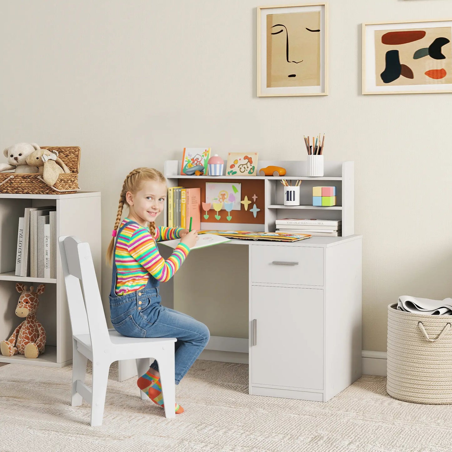 Kids Desk and Chair Set with Storage Hutch, Drawer, Cabinet Kids Desk Sets at Gallery Canada