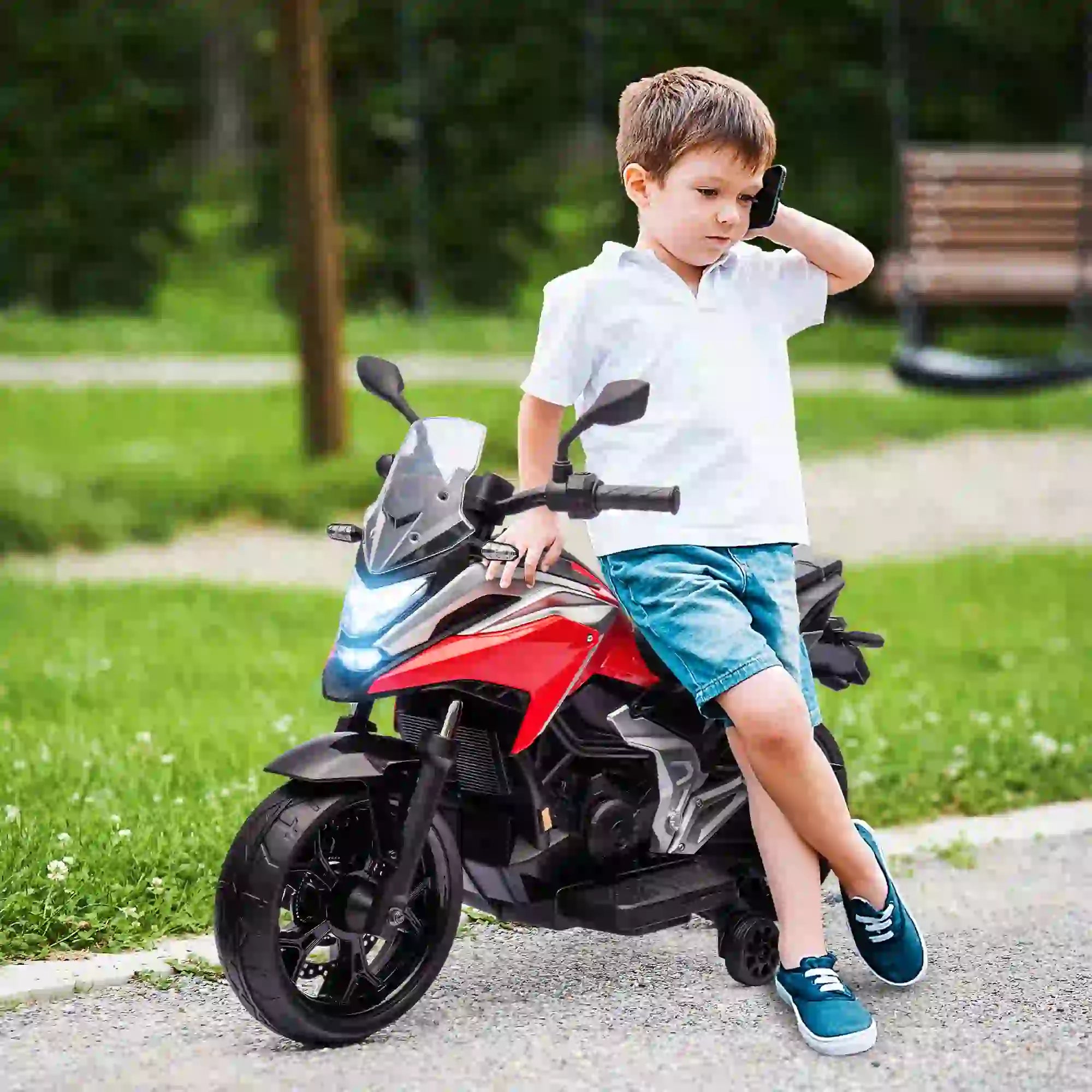 12V Ride on Motorbike for Kids, with Headlights Music Training Wheels, Red Electric Motorcycles at Gallery Canada