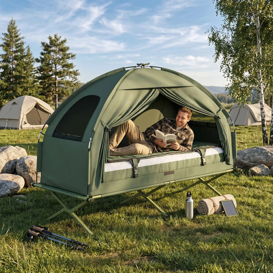 4-In-1 Camping Cot Tent With Air Mattress Sleeping Bag Pillow, Elevated, Adults Camping Tents Army Green at Gallery Canada