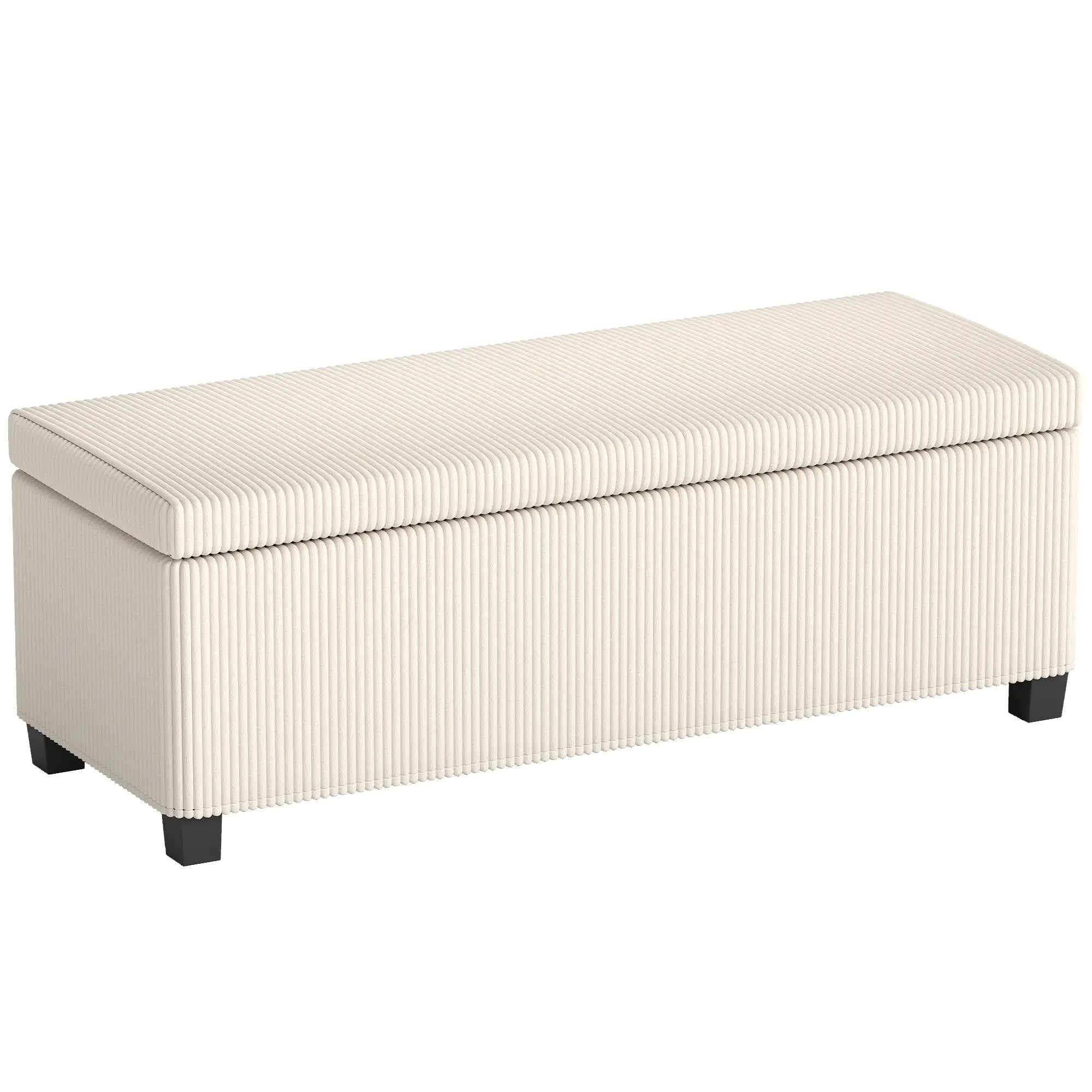 44 Inches Ottoman with Storage, Lid, Legs, Corduroy Bench, Beige Storage Ottomans & Benches Beige at Gallery Canada