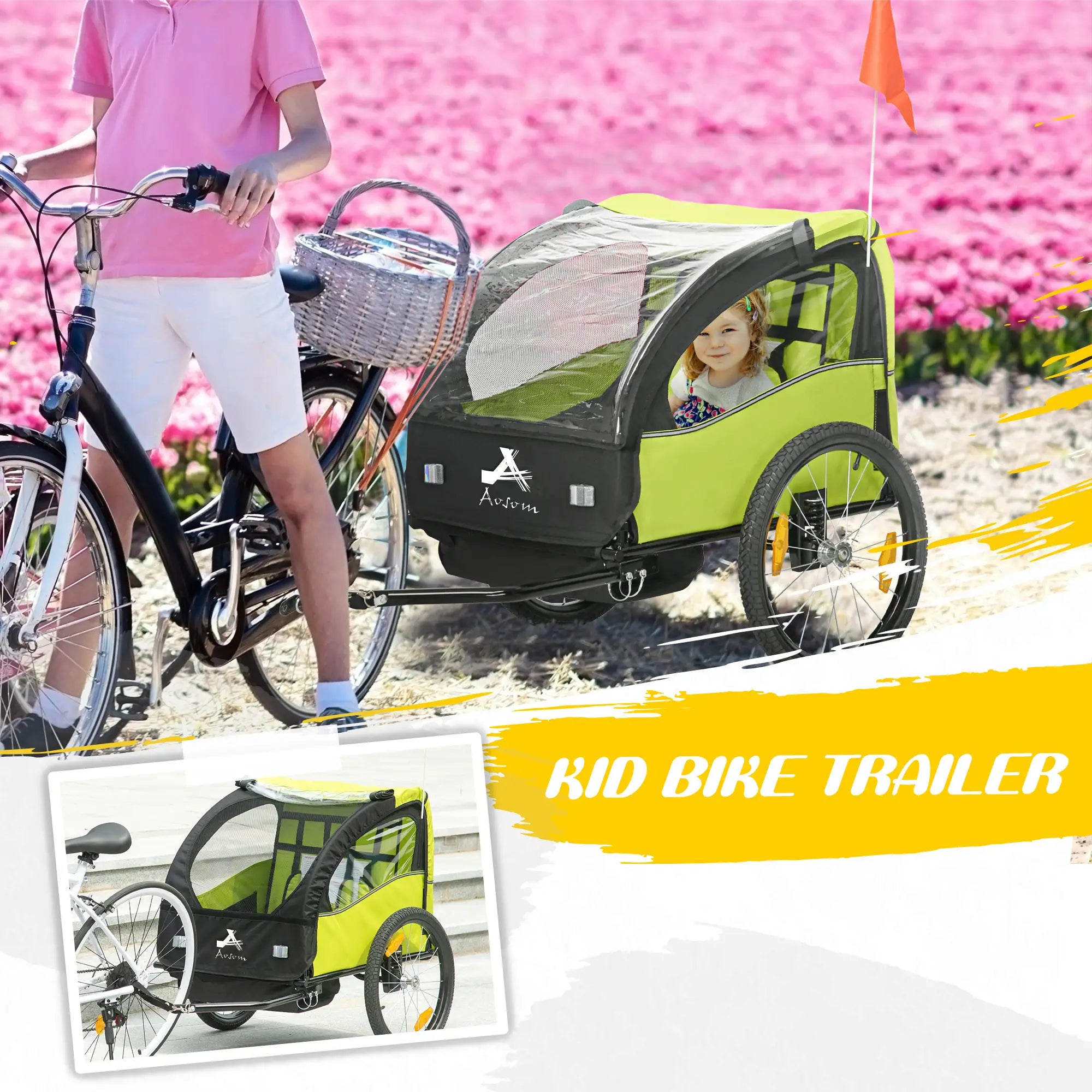 2 Seat Bike Trailer, Kids Stroller, 20