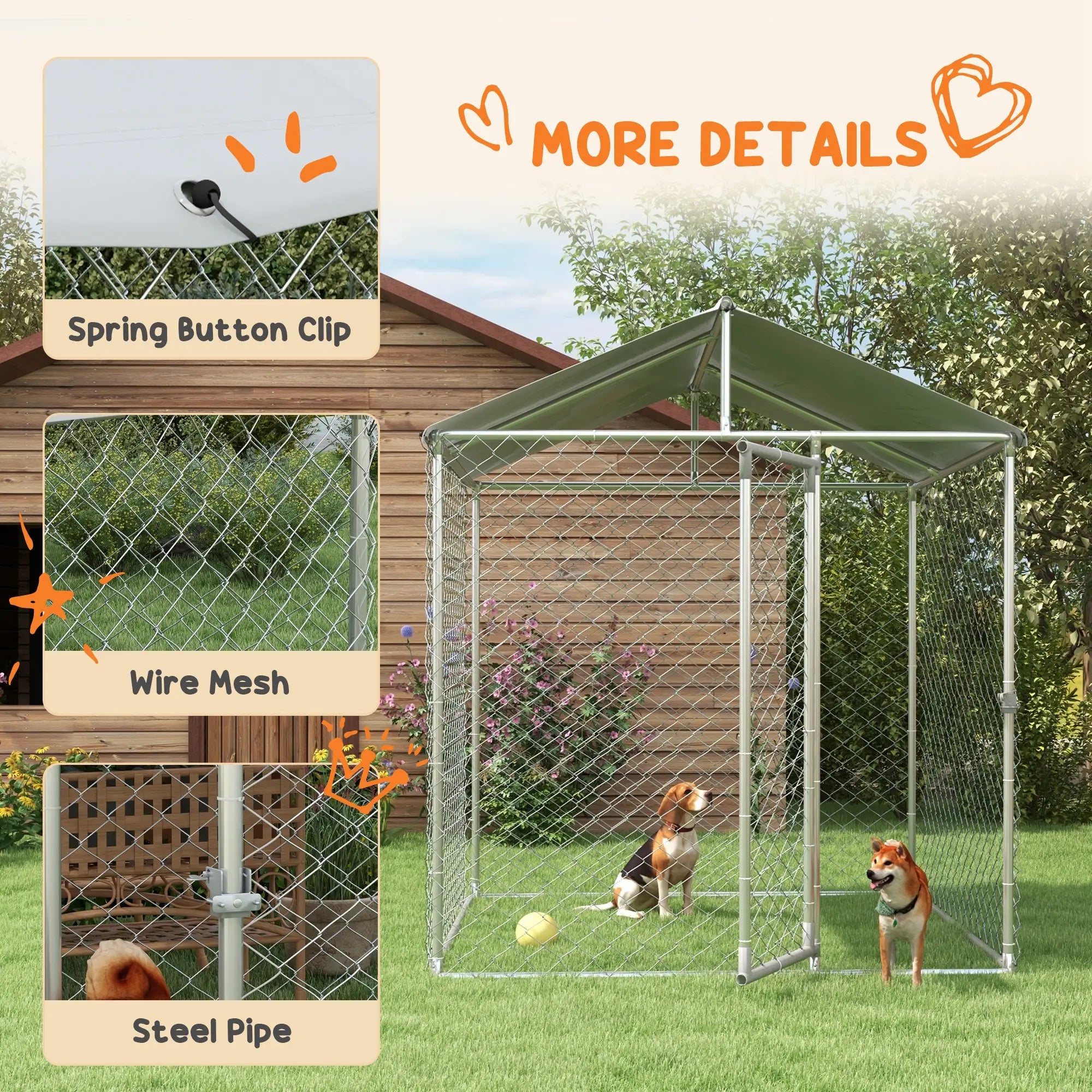 6.6' x 6.6' x 7.8' Outdoor Dog Kennel, Heavy Duty Galvanized Steel, Silver Houses, Kennels & Pens at Gallery Canada