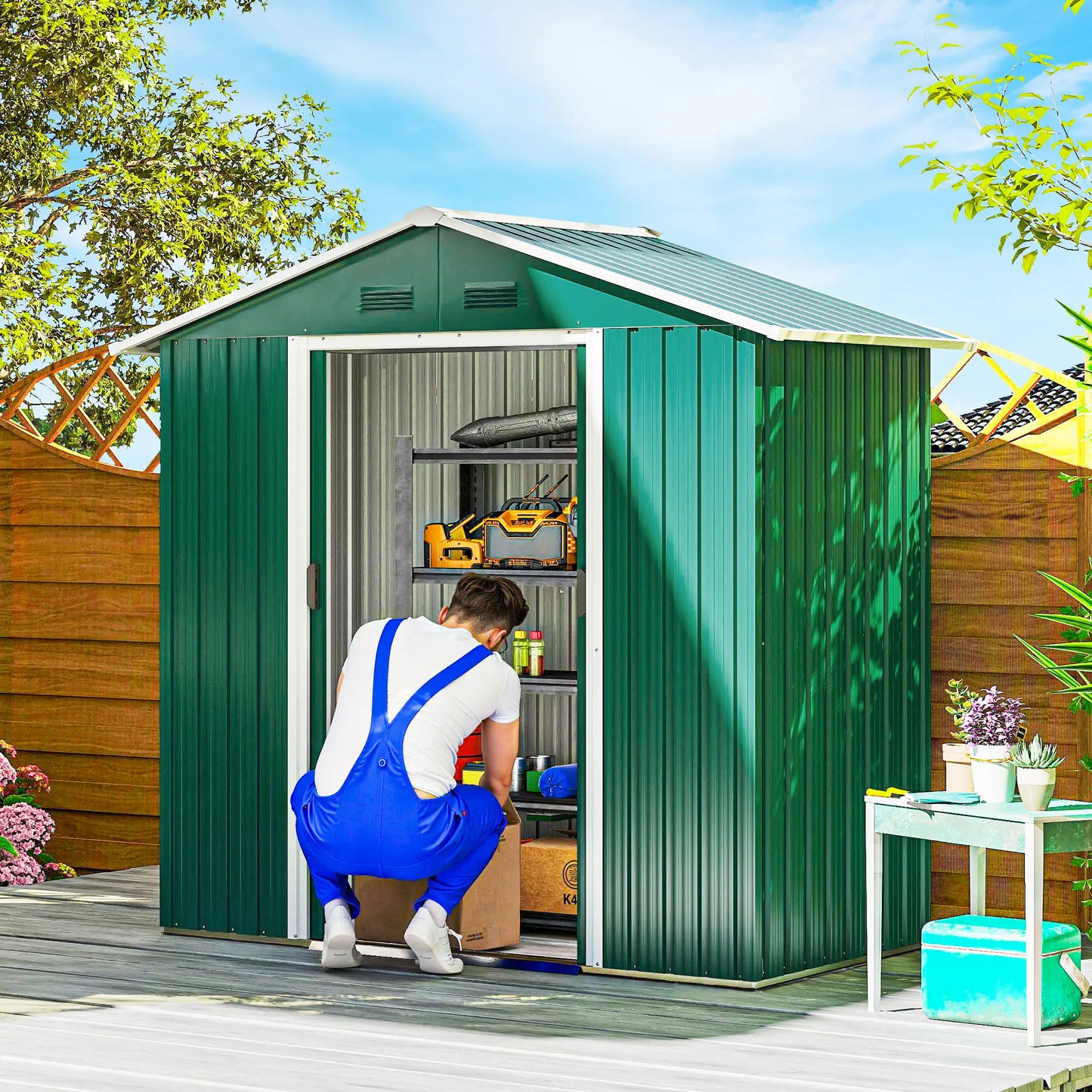 6.5x3.5ft Metal Garden Shed, Outdoor Tool Storage, Double Sliding Doors, Vents, Green Sheds at Gallery Canada