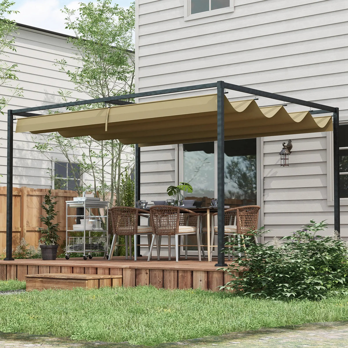 10' x 7' Patio Pergola, Retractable Canopy, Outdoor Sun Shelter, Khaki Pergolas at Gallery Canada