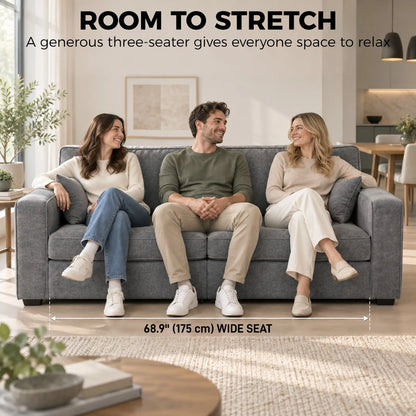 3 Seater Sofa, Thick Cushion, Grey, 2 Pillows, Side Pockets 3-Seater Sofas at Gallery Canada