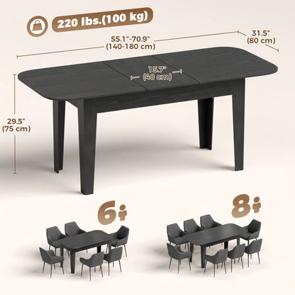 Extendable Oval Dining Table for 4-6, Farmhouse Kitchen Table, Black, Black Dining Tables at Gallery Canada