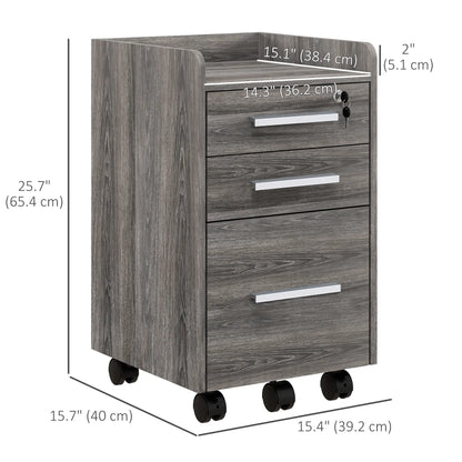 3 Drawer Vertical File Cabinet, Mobile with Lock, Wheels, A4, Letter Size, Grey Office Cabinets & Cupboards at Gallery Canada
