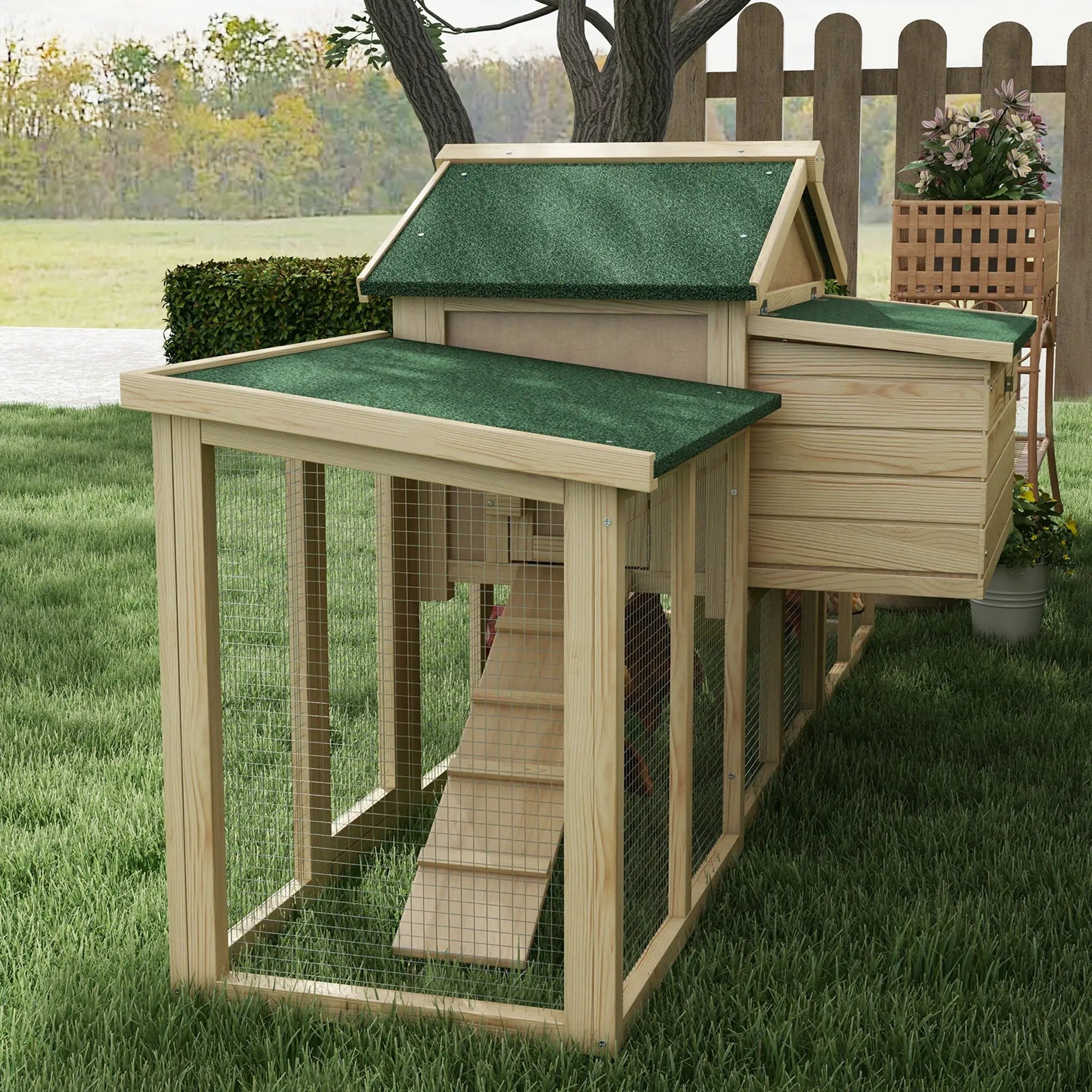 Wooden Chicken Coop, Large Rabbit Hutch with Nesting Box, Run, Ramp Chicken Coops at Gallery Canada