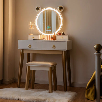 Vanity Set With 3-Color Lighted Mirror, 4 Drawers, White Makeup Vanities at Gallery Canada