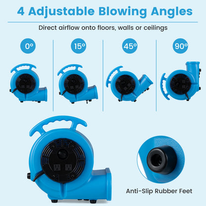 1/2 HP Air Mover 3-Speed 2800 CFM Commercial Fan, Blue