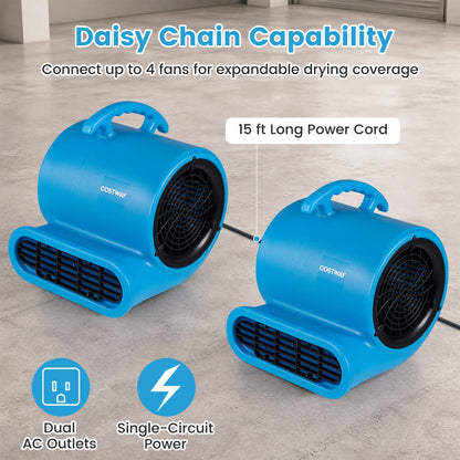 1/2 HP Air Mover 3-Speed 2800 CFM Commercial Fan, Blue