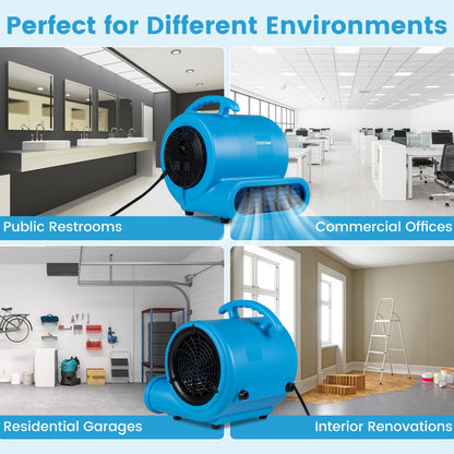 1/2 HP Air Mover 3-Speed 2800 CFM Commercial Fan, Blue