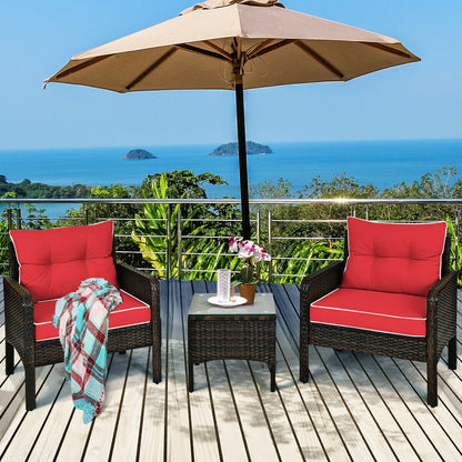3 Pcs Outdoor Rattan Conversation Set, With Seat Cushions, Red Patio Conversation Sets at Gallery Canada