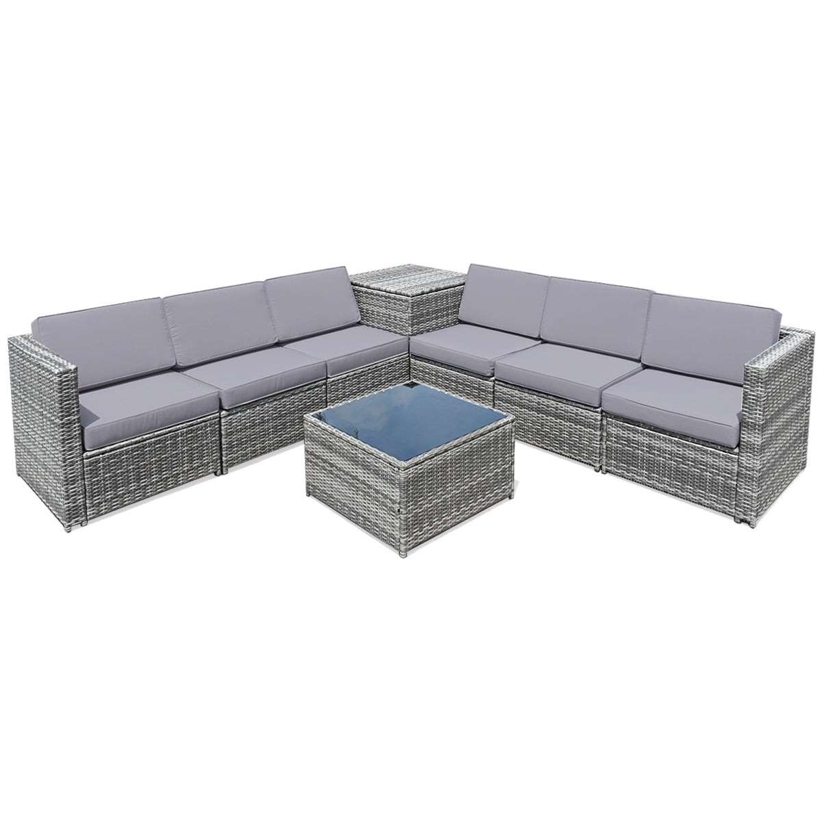 8 Pieces Wicker Rattan Dining Set, With Storage Table, Gray Outdoor Sectionals at Gallery Canada