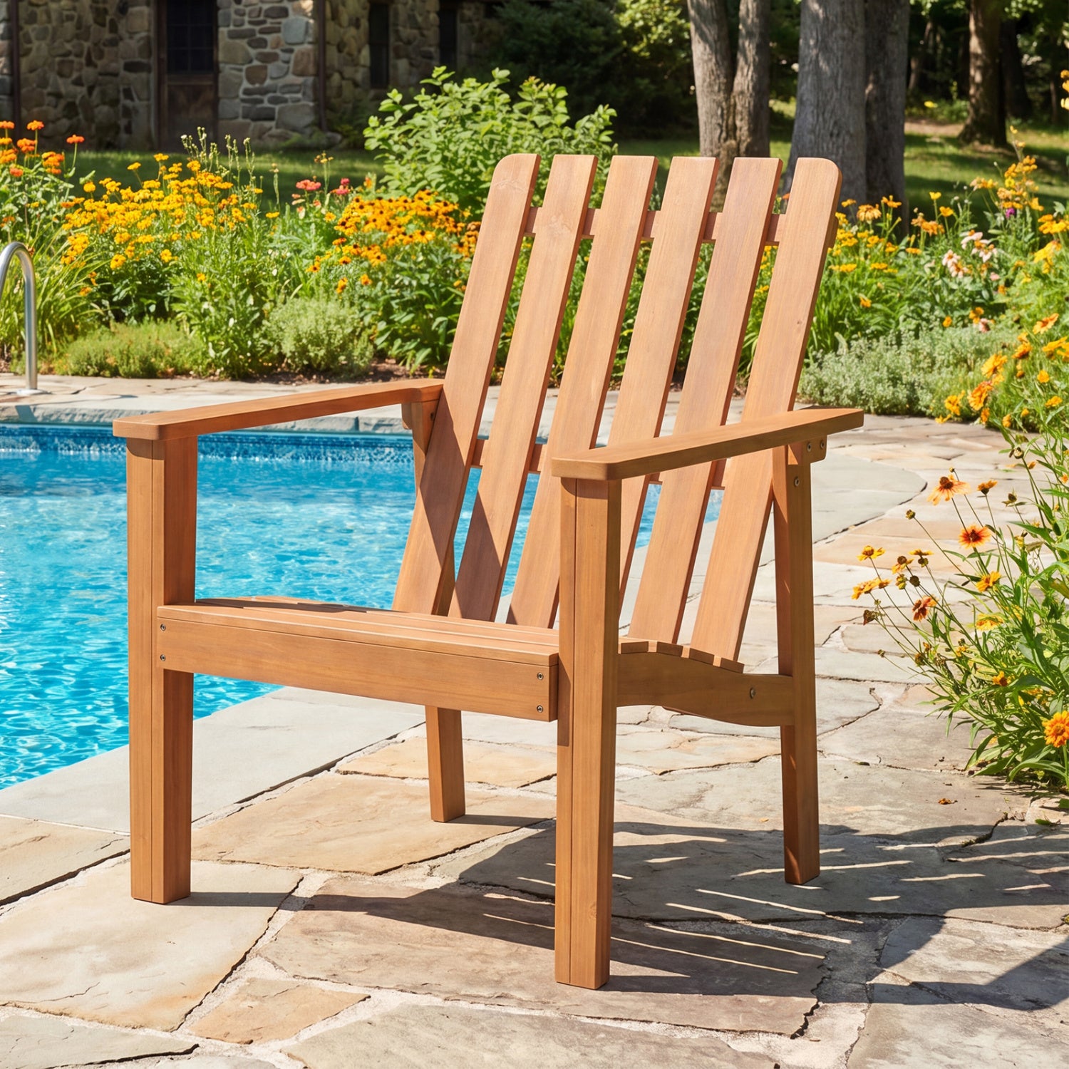 Acacia Wood Outdoor Patio Chair, Slatted Backrest, Armrest Patio Dining Chairs at Gallery Canada