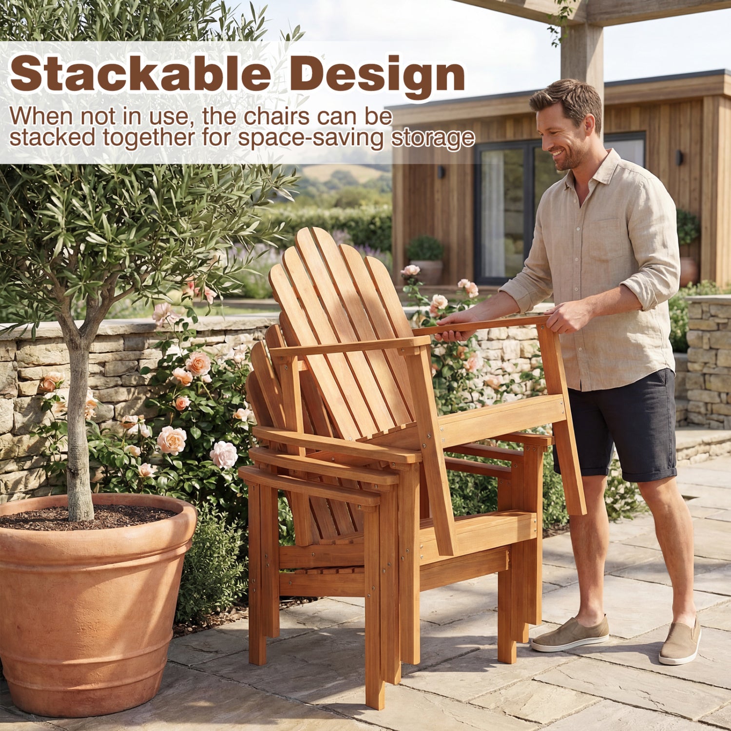 Stackable Adirondack Chairs, Solid Wood Patio Adirondack Chairs at Gallery Canada