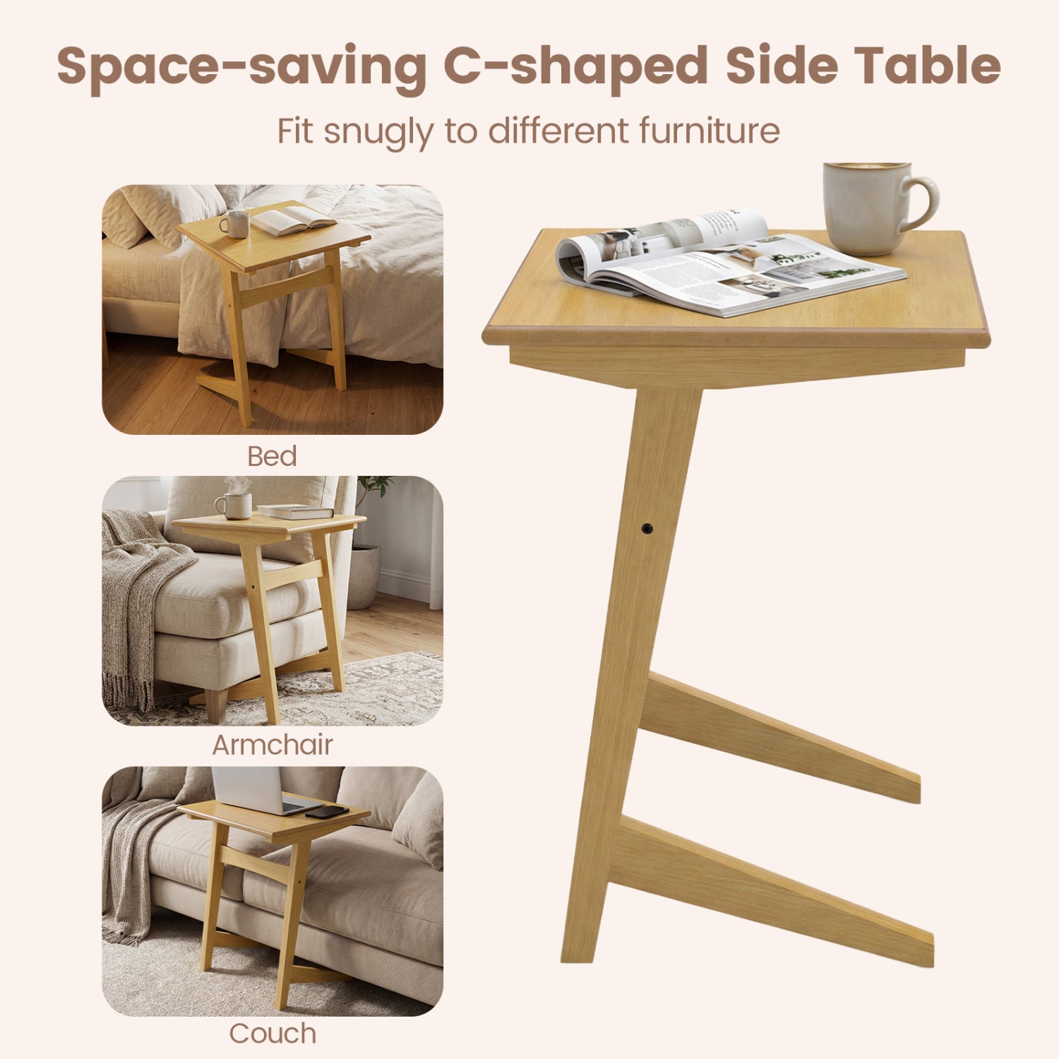 Wood Sofa Side Table, C-Shaped End Table, Wood Veneered Top, Natural End & Side Tables at Gallery Canada