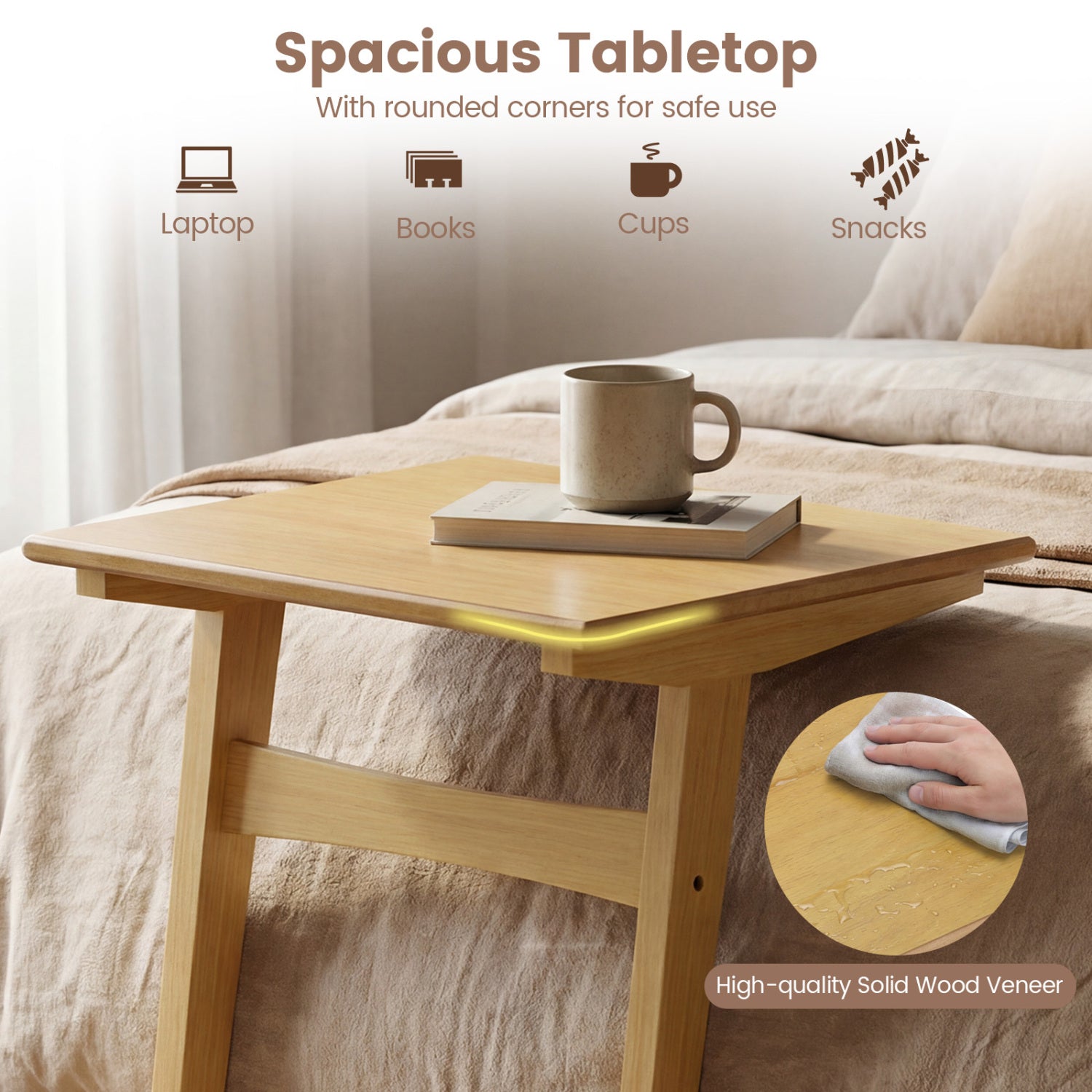 Wood Sofa Side Table, C-Shaped End Table, Wood Veneered Top, Natural End & Side Tables at Gallery Canada