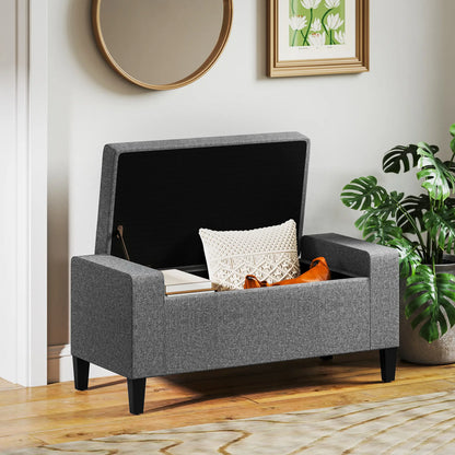 36" Linen-Look Storage Ottoman Bench, Solid Wood Frame, Grey Storage Ottomans & Benches at Gallery Canada