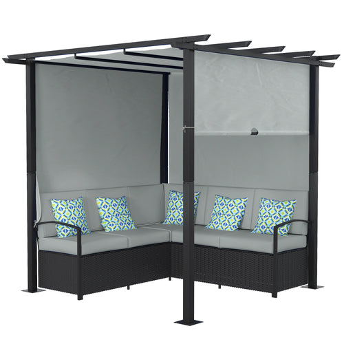 Outdoor PE Rattan Sofa Set With Canopy Pergola, Grey